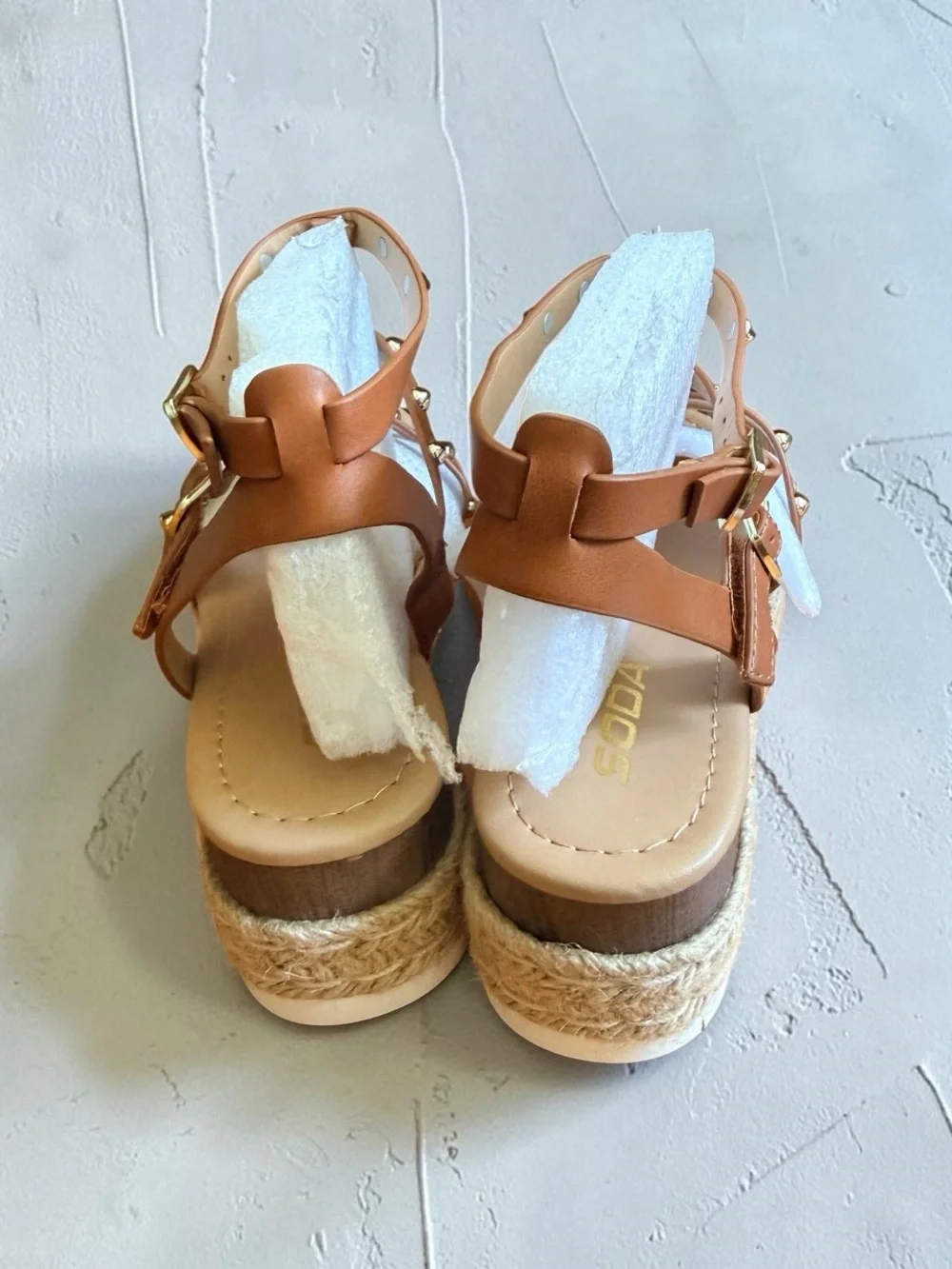 Studded Tan Platform Espadrille Sandals - Women